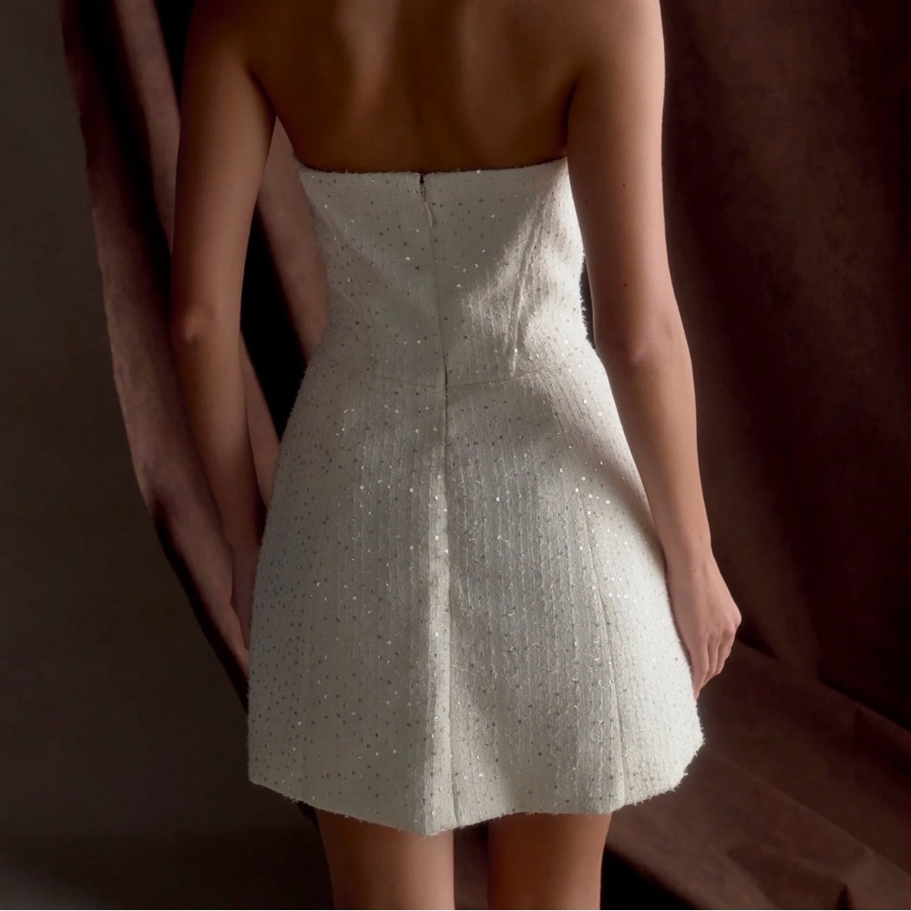 Meshki Strapless Beaded Mini Dress in Ivory White - Picture 2 of 7